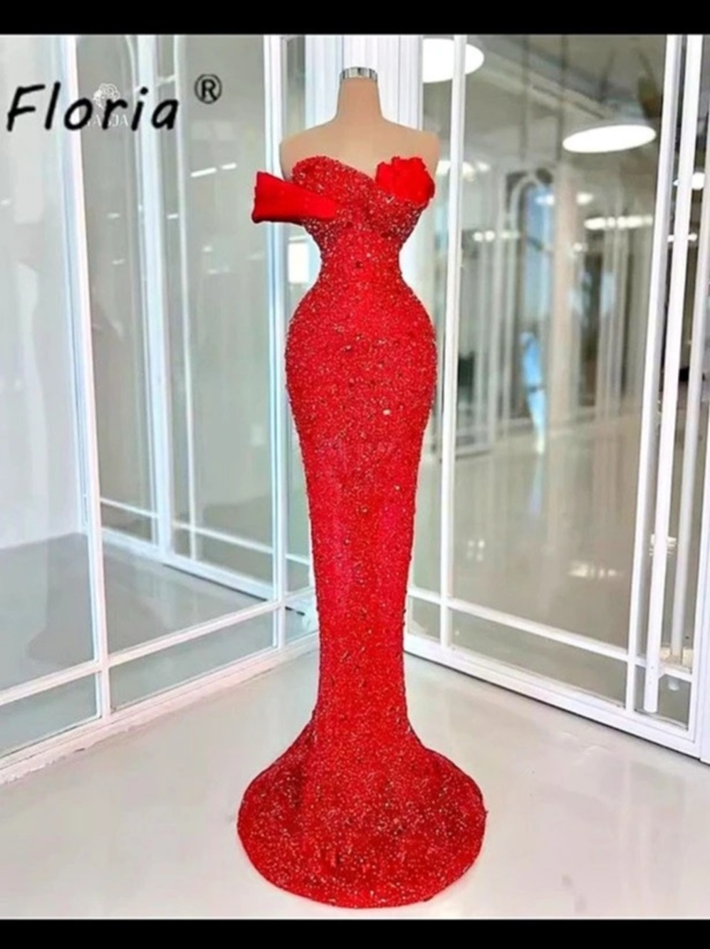 Floria Red Mermaid Prom Gown Like New